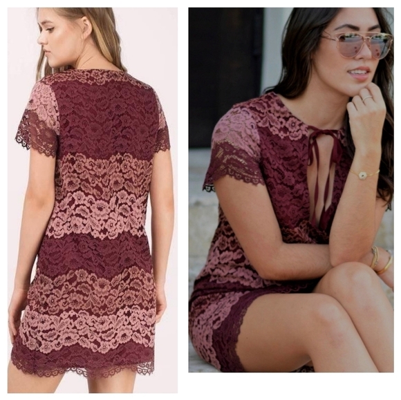 NEW TOBI Andei Burgundy Lace Shift Dress Sz S/P Short Sleeve Line Cocktail Party - Picture 12 of 12